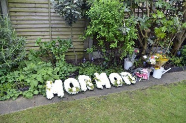 Flower arrangement in the garden at Walthamstow after Karen’s funeral