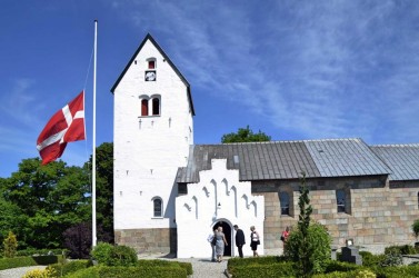 Flag at half mast at Rødding church for Karen’s burial ceremony