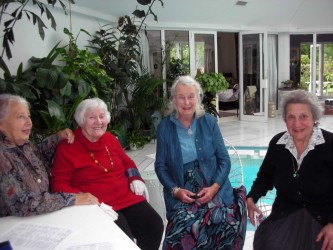 Anne Thomas, Karen, Kirstie Buckland and Madeleine Ginsburg at Anne Thomas’ house in Hampton, Surrey