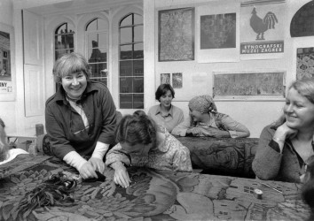 Karen at work at the Textile Conservation Centre at Hampton Court Palace, c. 1975