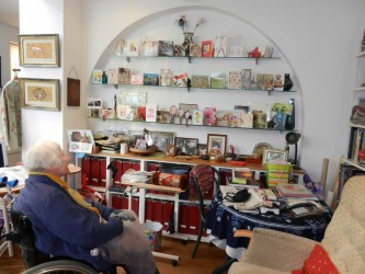 Karen admiring her array of cards for her 94th birthday