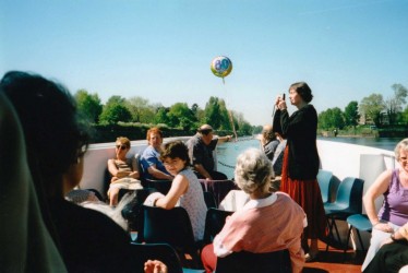 Guests enjoying the view of the Thames on Karen’s 80th birthday, May 2001