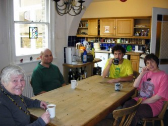Karen, Alan, Jake and Katrina in the kitchen in Walthamstow, 2007