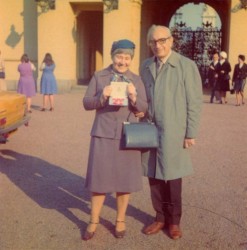 Karen, holding her OBE, with Norman at Buckingham Palace after the Investiture ceremony