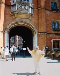 Karen outside Hampton Court Palace on her 80th birthday, May 2001