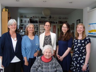 Karen with Clare Meredith, Frances Lennard, Nell Hoare, Geraldine Sim and Fiona Wain in Walthamstow, 2015