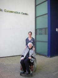 Karen with Nell Hoare outside the TCC in Winchester, 2009