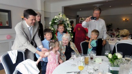 Karen with family at her 90th birthday party at the Packford Hotel in Woodford Green