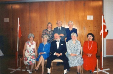Karen with family celebrating her 70th birthday in Rødding community hall, May 1991