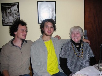 Karen with her grandsons Josh and Jake on Jake’s 21st birthday, 2007