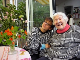 Karen with oral historian Julia Statman in Walthamstow, 2014