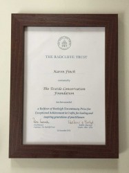 Karen’s framed certificate for the Balfour of Burleigh Tercentenary Prize