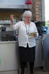 Karen’s sister Ruth delivering a speech at Karen’s 94th birthday party