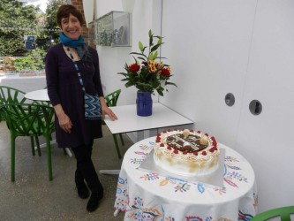 Katrina guards the cake at Karen’s 94th birthday party
