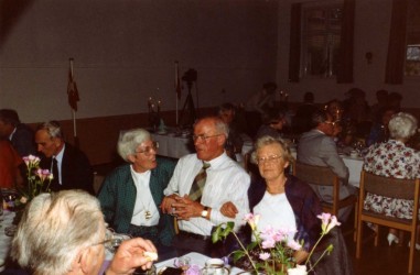 Friends celebrating Karen’s 70th birthday in Rødding community hall, May 1991